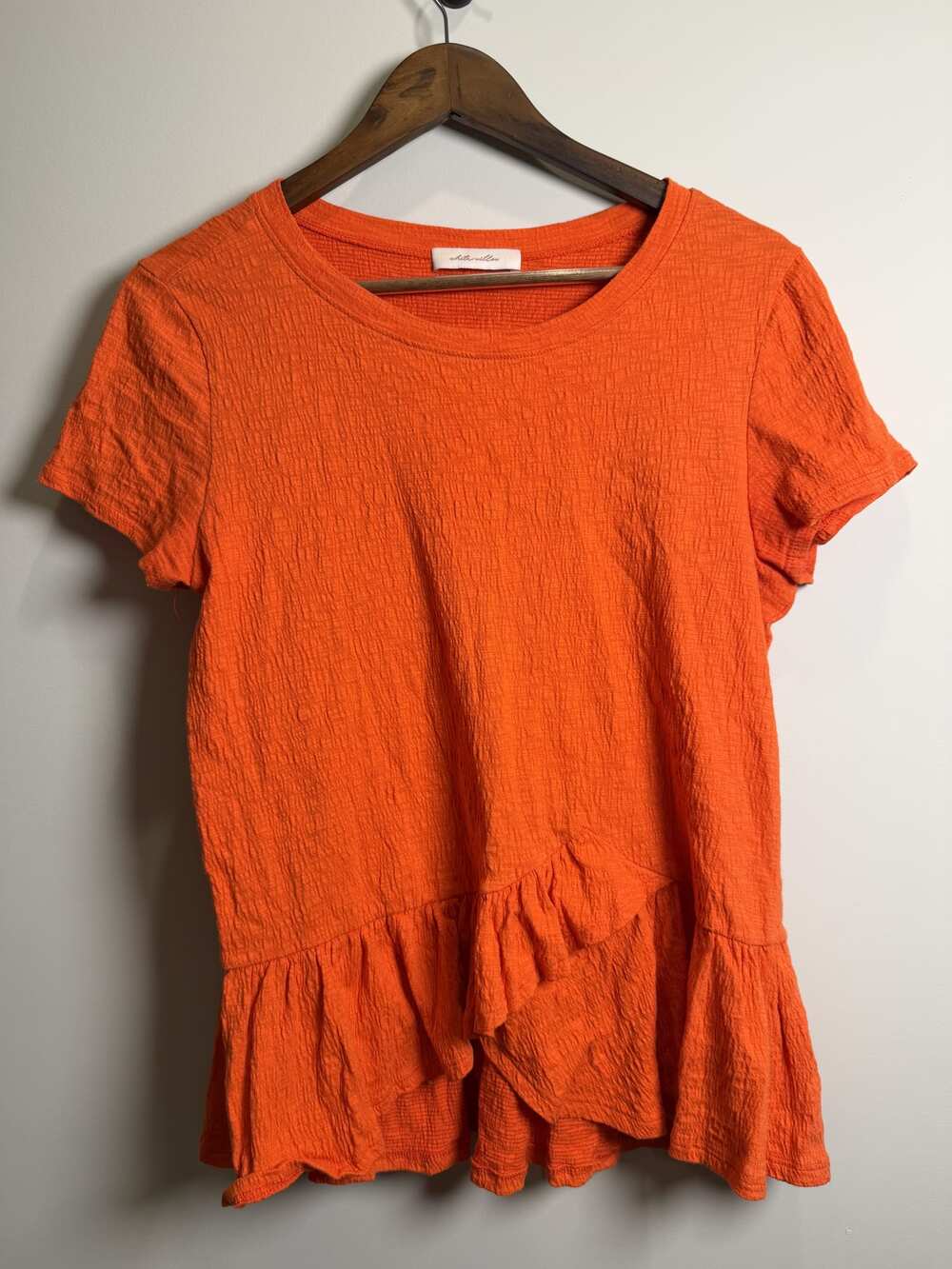 Womens White Willow Orange Short-Sleeve Tiered Top, Size S/P